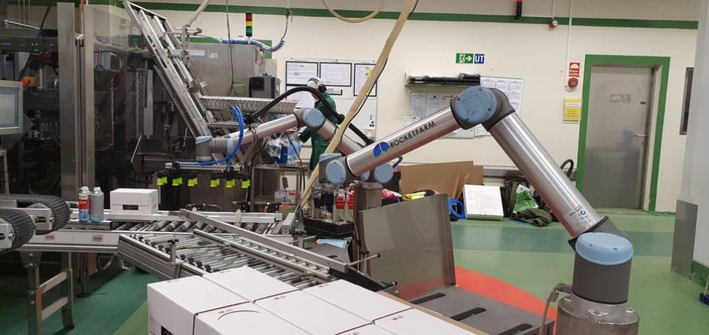 Cobot palletizing solution at Maskinpakking using Pally software from Rocketfarm