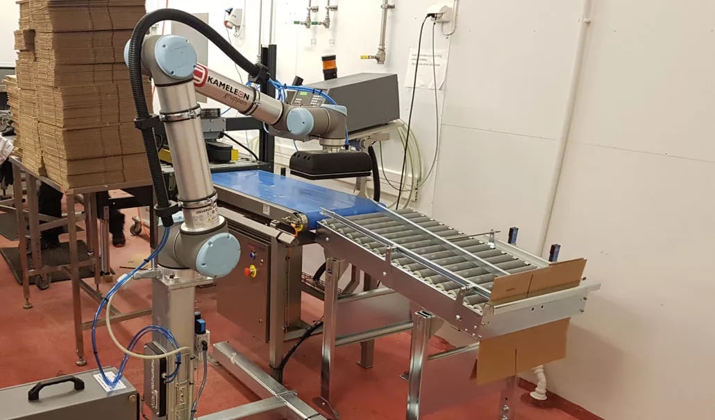 Cobot palletizing solution at den stolte hane using Pally software from Rocketfarm