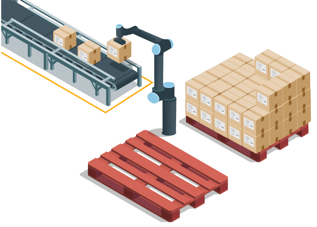 illustration of a cobot palletizing solution with the Pally software